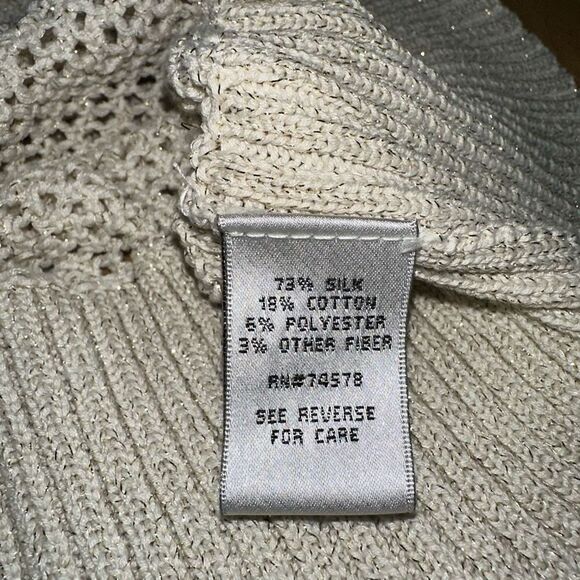 Cache Neutral Metallic Open Knit Sleeveless Sweater Silk Blend Womens Large - Picture 6 of 11